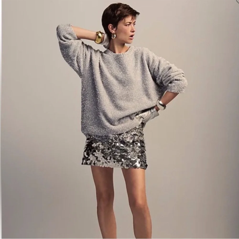 J.Crew Relaxed Crewneck Sweater in Metallic Brushed Yarn Silver New YearvSmall